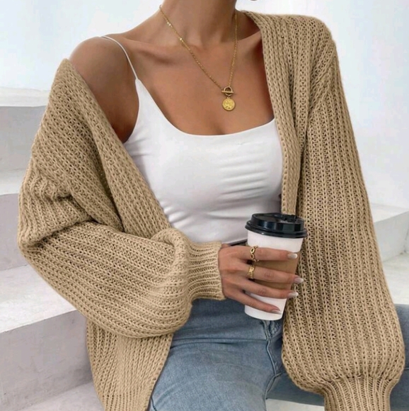 Women's Loose Fit Casual Solid Color Long Sleeve Cardigans, Versatile Daily Wear - Picture 5 of 6